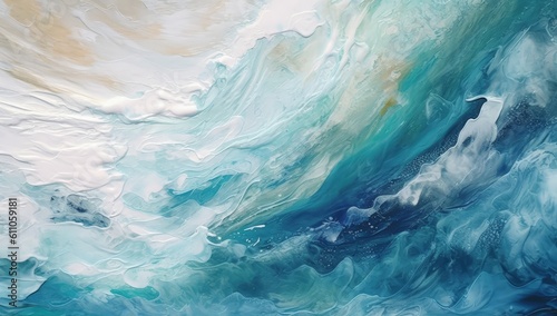 An abstract painting of blue and white waves. Created with Generative Ai Technology
