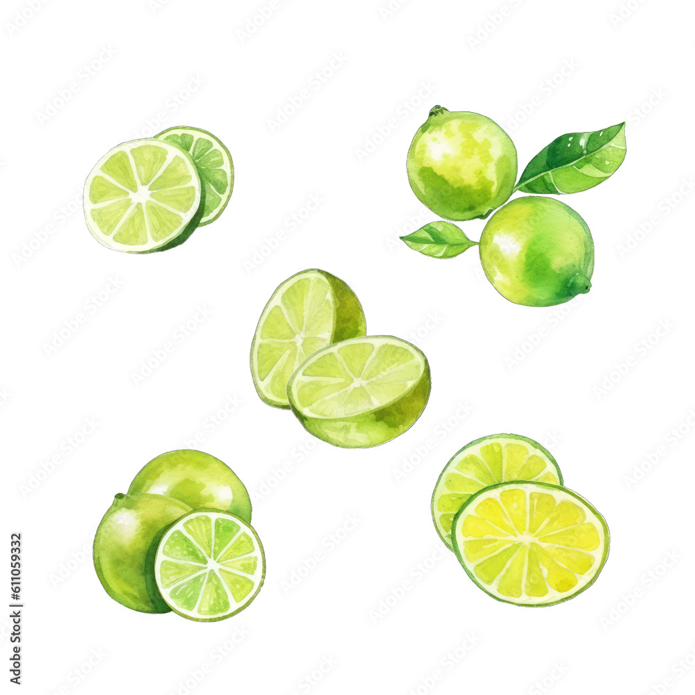 Watercolor Style Cut-off Lime Illustration