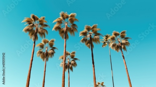 A group of palm trees against a blue sky. Created with Generative Ai Technology