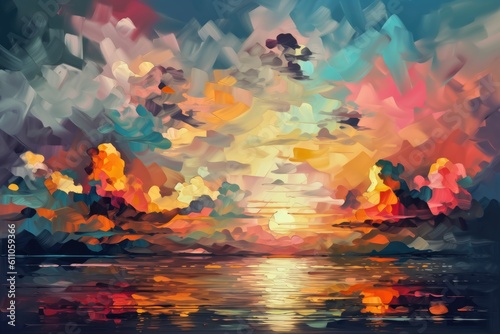 abstract landscape with colorful clouds and sunsets, created with generative ai