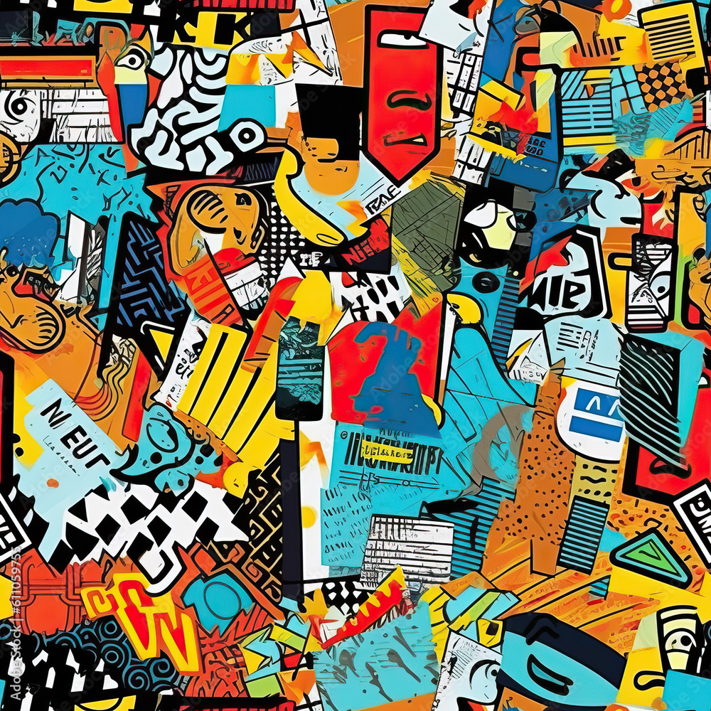 Obraz premium Travel themed collage scrapbook moodboard seamless repeat pattern [Generative AI] 