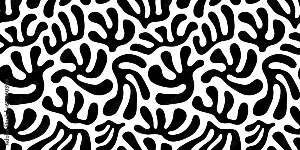 Abstract black and white leaf shape seamless pattern. Trendy contemporary nature art cutout background illustration. Natural organic plant leaves artwork wallpaper print. Vintage summer texture. Abstract black and white leaf shape seamless pattern. Trendy contemporary nature art cutout background illustration. Natural organic plant leaves artwork wallpaper print. Vintage summer texture.