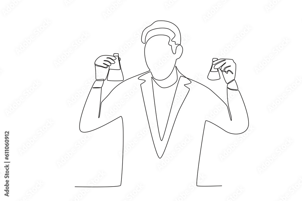 A scientist compared the two experiments. Researcher one-line drawing A scientist compared the two experiments. Researcher one-line drawing