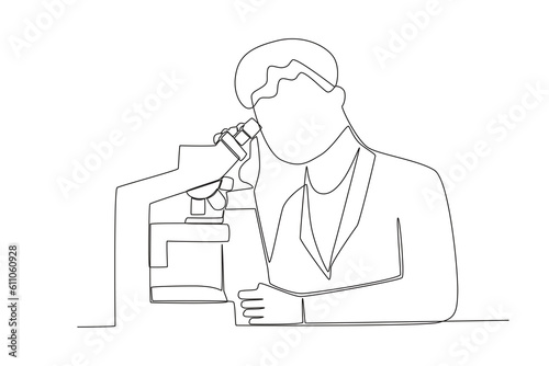 A researcher using a microscope. Researcher one-line drawing