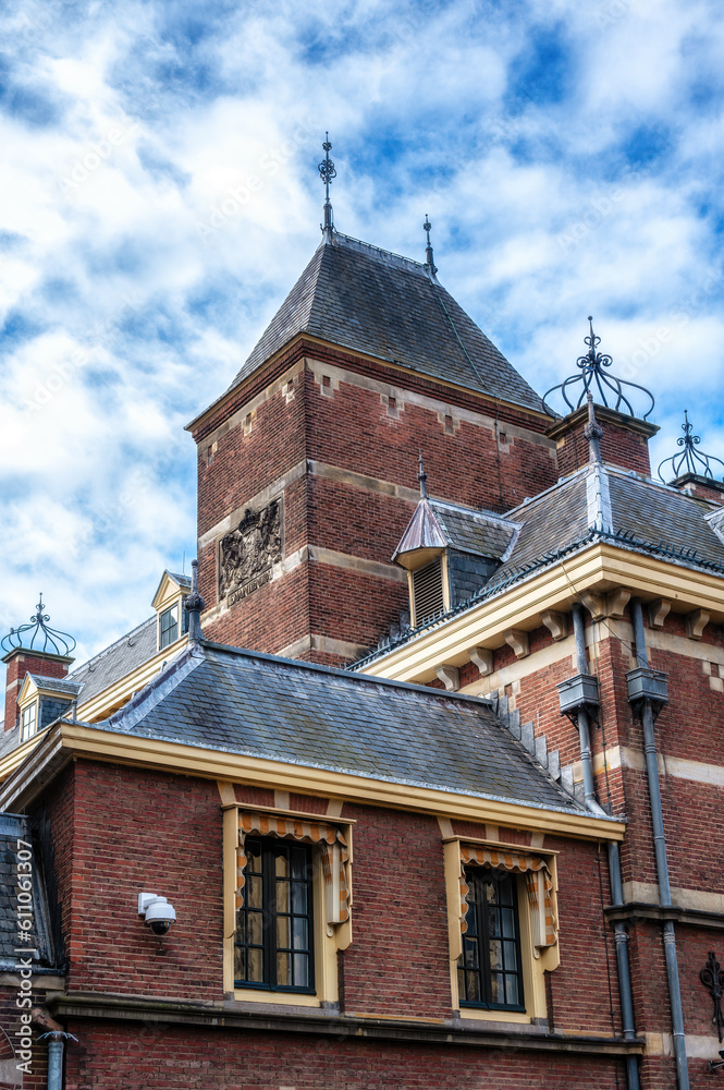 Obraz premium Architectural exterior details of the Binnenhof parliament building, The Hague (Den Haag), Netherlands.