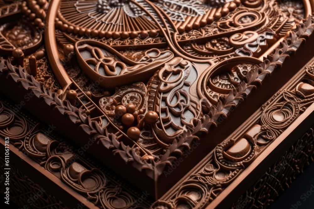 piece of art made out of chocolate, including intricate details and patterns, created with generative ai