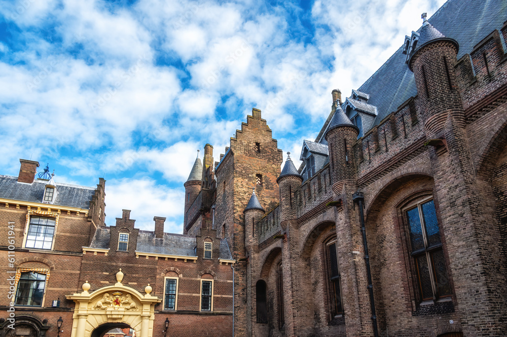 Fototapeta premium Architectural exterior details of the Binnenhof parliament building, The Hague (Den Haag), Netherlands.