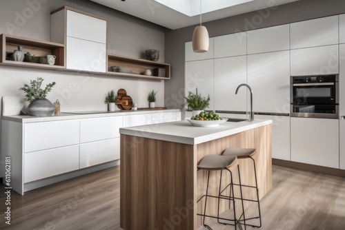 clutter-free kitchen with sleek and modern appliances, minimalistic decor, and clean countertops, created with generative ai © altitudevisual