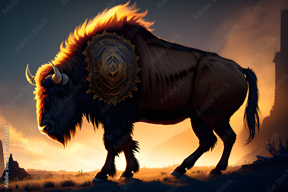 Fototapeta premium Huge formidable bison. Western Bison. generative AI