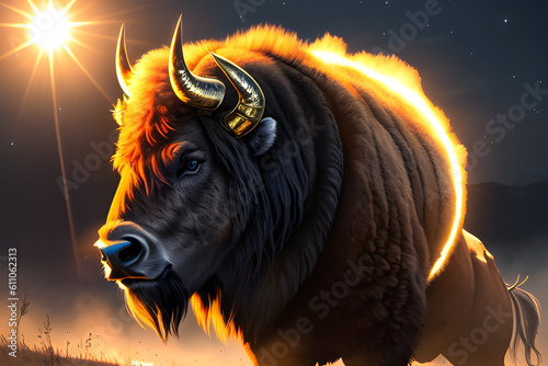 Huge formidable bison. Western Bison. generative AI