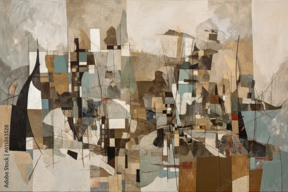 abstract composition with deconstructed and fragmented shapes in muted tones, created with generative ai abstract composition with deconstructed and fragmented shapes in muted tones, created with generative ai