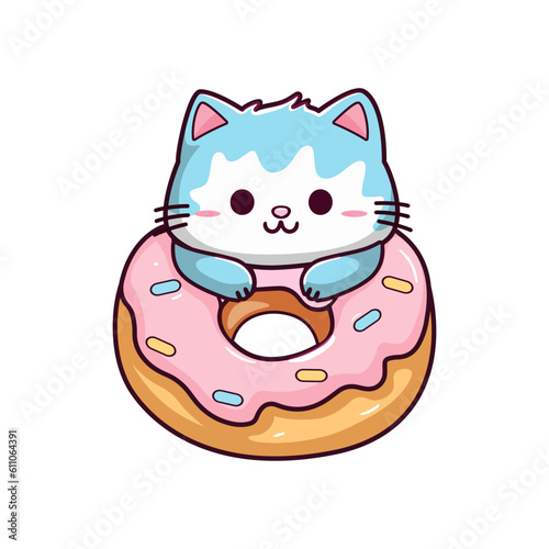 Cutebaby kitten with donut. Kids illustration. Vector.