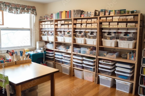 tons of resources, including books and supplies, for a well-stocked home school classroom, created with generative ai