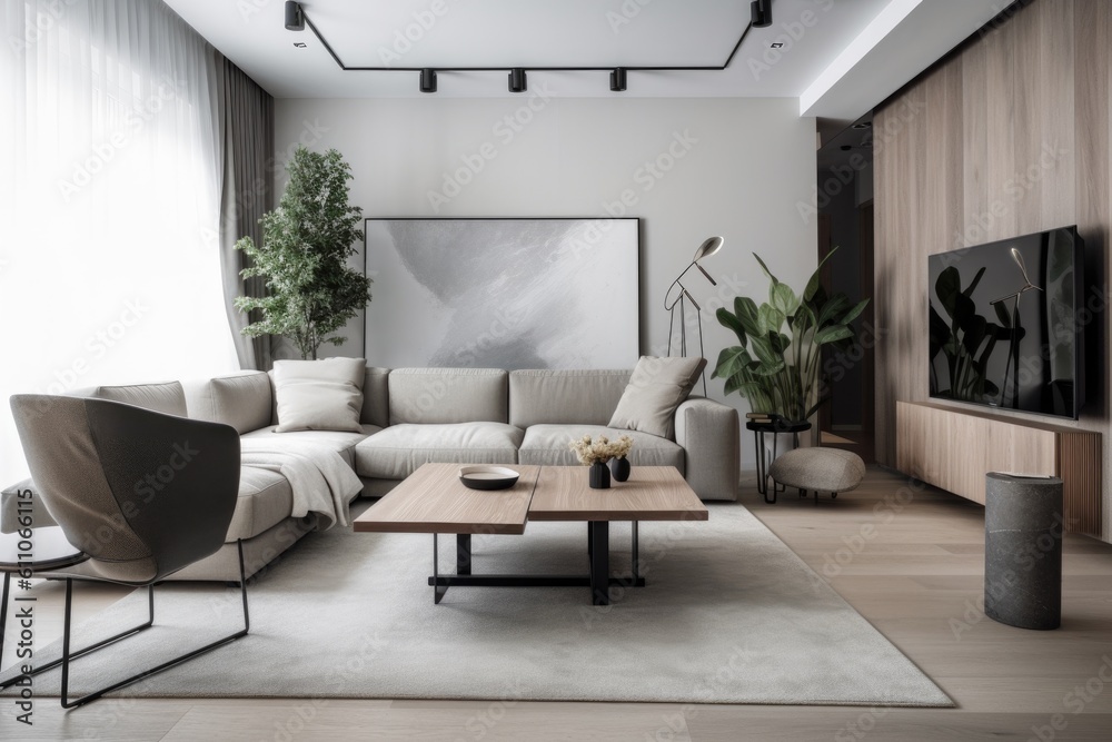 Fototapeta premium a modern living room with clean lines and minimalistic decor, created with generative ai