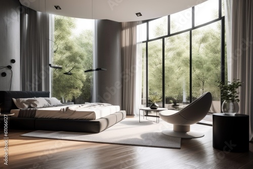 minimalist room, with sleek furniture and natural light, created with generative ai