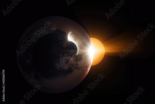solar eclipse, with the sun being blocked by the moon, visible in the sky, created with generative ai