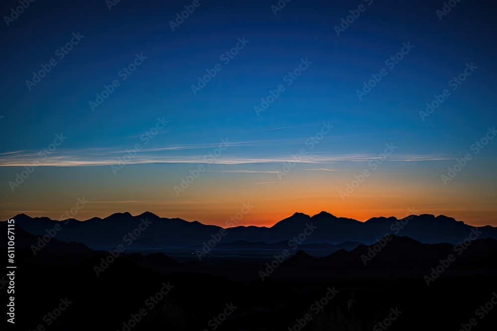 sunset, with silhouetted mountains and clear blue sky, created with generative ai sunset, with silhouetted mountains and clear blue sky, created with generative ai