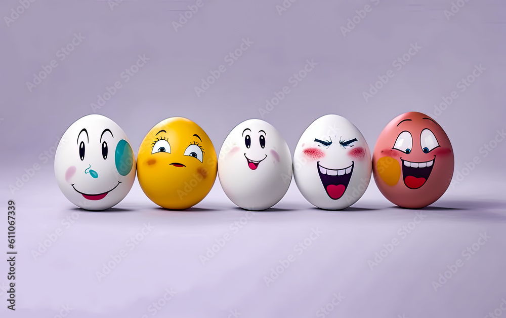 five eggs with smilling faces in the style of emotional status, generative ai five eggs with smilling faces in the style of emotional status, generative ai