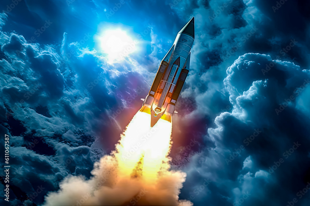 Obraz premium rocket blasts prototype, generative ai
