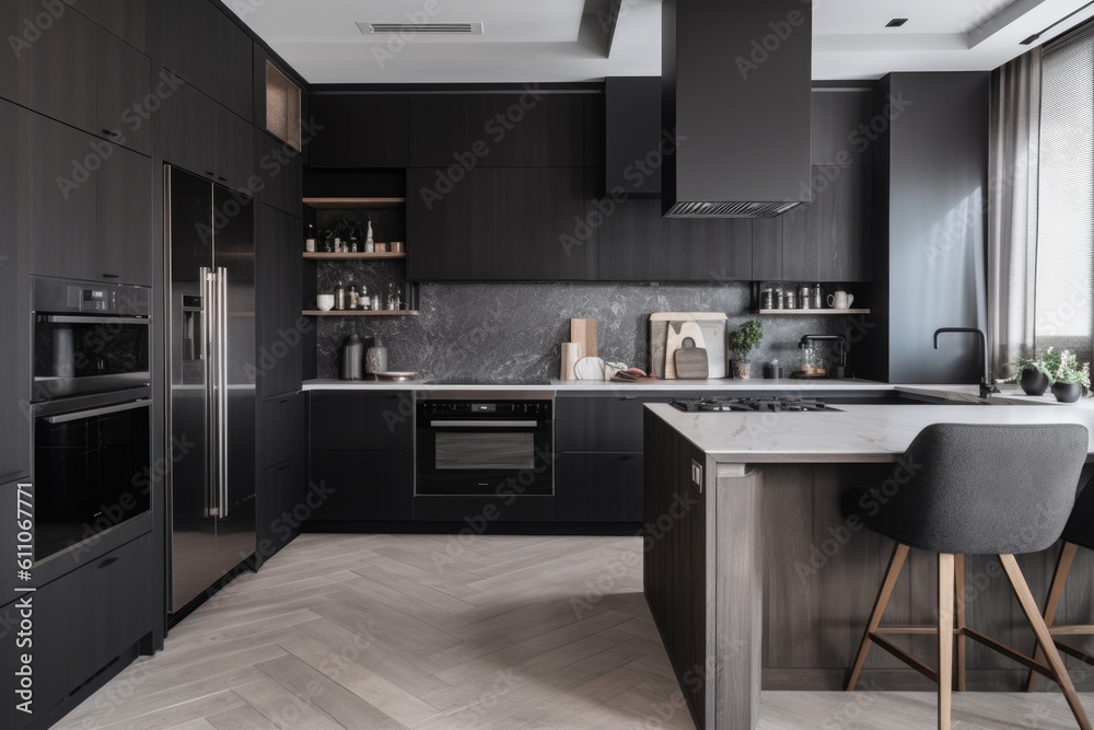 clutter-free kitchen with sleek appliances and minimal decor, created with generative ai clutter-free kitchen with sleek appliances and minimal decor, created with generative ai