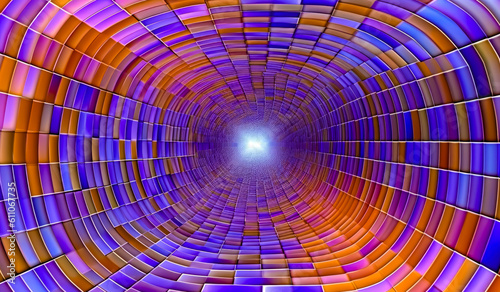 orange and blue abstract squares moving in a circular pattern  in the style of mind-bending illusion  spirals   generative ai