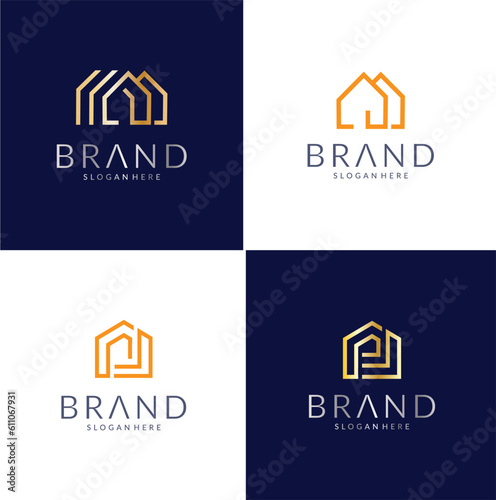 Set of simple logo with geometric shapes house home real estate