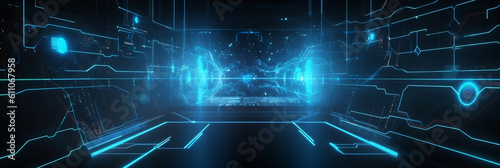 Technology Hi tech design and landing page concept Sci fi futuristic user interface abstract background, banner, generative AI