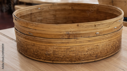 Traditional basket made from woven bamboo - generative ai