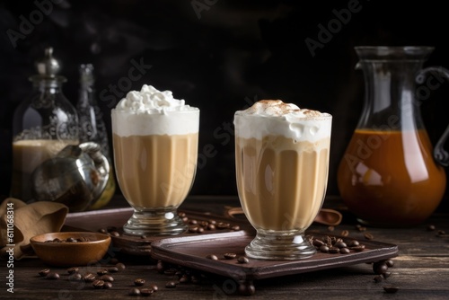 decadent iced coffee or tea, topped with sweet and creamy foam, created with generative ai