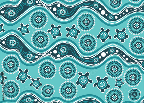 A vector background featuring Aboriginal dot art design with turtle