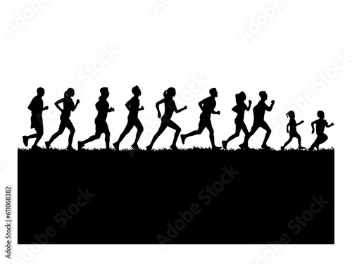 Group of people. Vector illustration. Runners silhouettes collection. people running silhouettes. Running people group, vector runner, group of isolated silhouettes, side views.