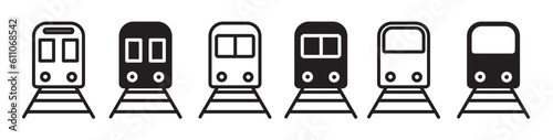 Train icon set. Railway station vector symbol. Simple metro or rail web flat icon set. 