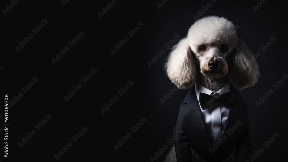 portrait of a dog poodle in suit, Generative AI