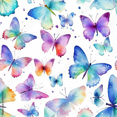 Butterfly watercolor seamless repeat pattern on white [Generative AI]  © Roman
