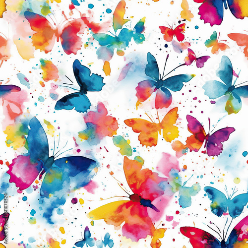 Butterfly watercolor seamless repeat pattern on white  Generative AI  