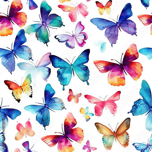 Butterfly watercolor seamless repeat pattern on white [Generative AI]  © Roman