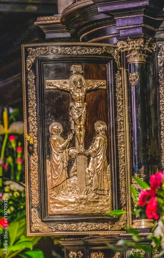 Golden Crucifixion Scene Black Madonna Altar Shrine Jasna Gora Poland