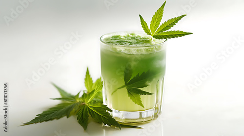 CBD-infused green drink on white background generative ai