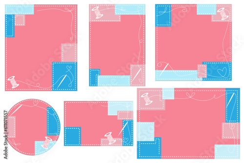 set de ilustraciones vectoriales con tematica de costura para invitaciones cartas o postales