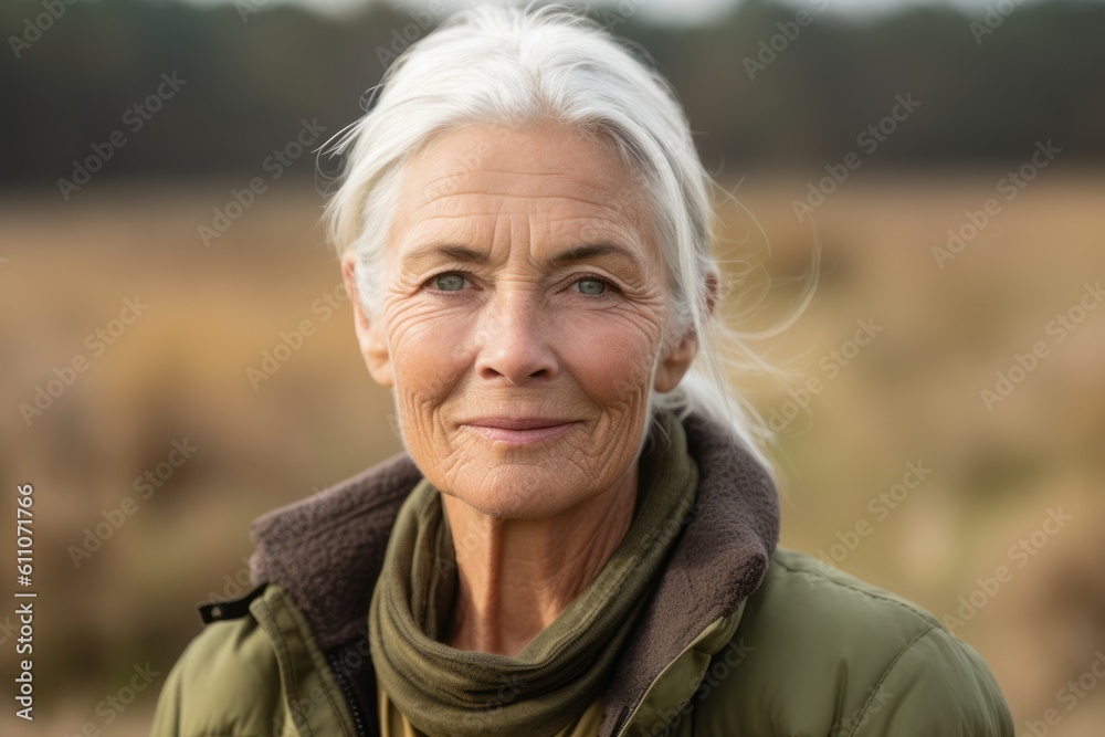 Headshot portrait photography of a glad mature woman drawing against a wildlife reserve background. With generative AI technology Headshot portrait photography of a glad mature woman drawing against a wildlife reserve background. With generative AI technology