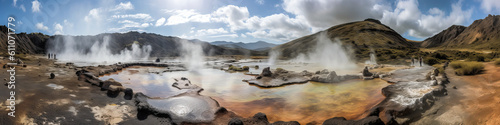 Spectacular geothermal area, boasting vibrant mineral deposits and boiling hot springs - a captivating display of nature's wonders, evoking awe and inspiration. Generative AI
