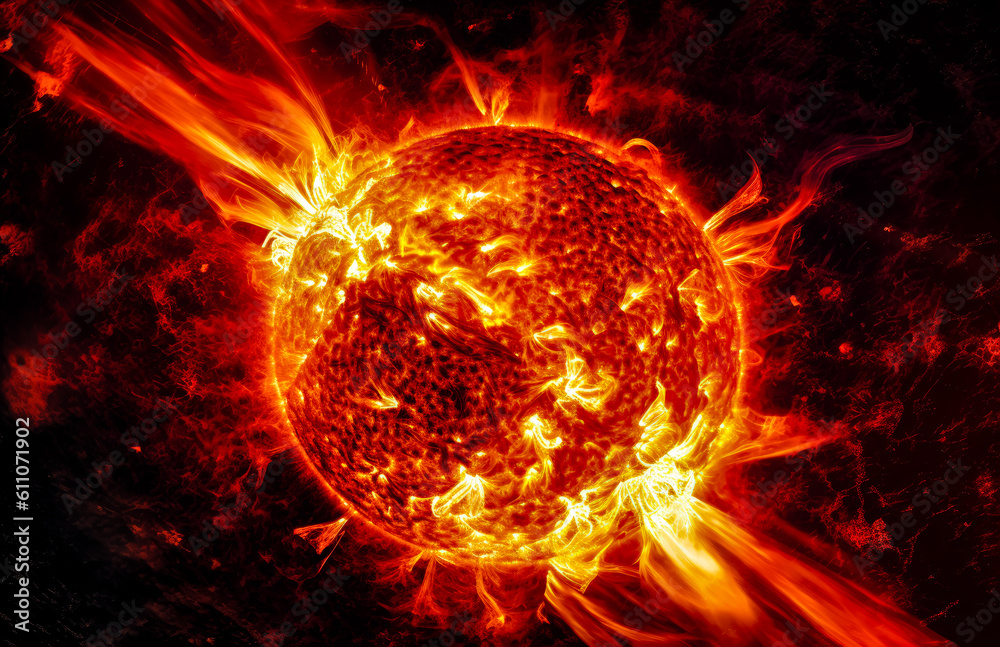 sun with solar flares burning, night abstract wind star black, generative ai sun with solar flares burning, night abstract wind star black, generative ai
