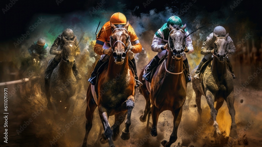 Equestrian Sport of Horse Racing with Jockeys generated by AI Equestrian Sport of Horse Racing with Jockeys generated by AI