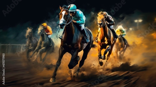 Equestrian Sport of Horse Racing with Jockeys generated by AI