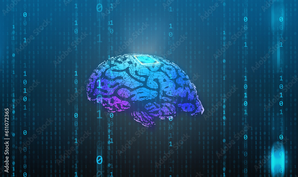 Microchip is implanted in human brain. Neural implants.