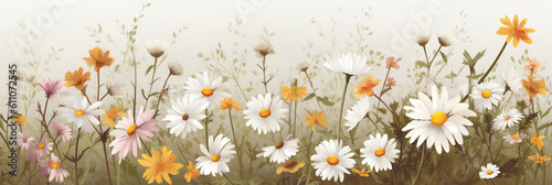 Wildflower daisy flower floral frame, banner, generative AI © Ash