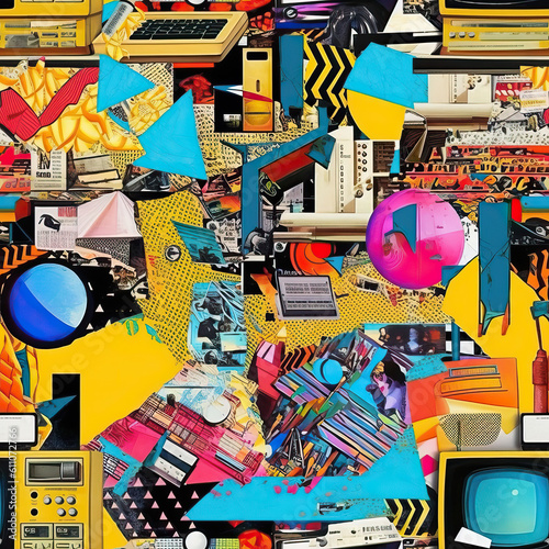 Retro art collage 1990s mood board, pop surrealism, seamless repeat pattern [Generative AI] 