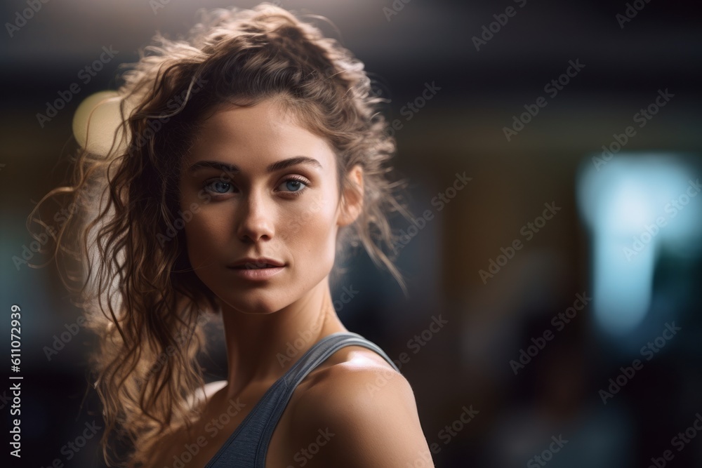 Close-up portrait photography of a tender girl in her 30s working out against a peaceful yoga studio background. With generative AI technology Close-up portrait photography of a tender girl in her 30s working out against a peaceful yoga studio background. With generative AI technology