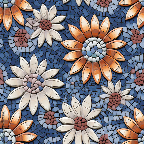 Flowers mosaic seamless repeat pattern  Generative AI  