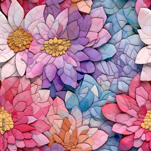 Flowers mosaic seamless repeat pattern [Generative AI]
